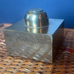 Antique brass ornate inkwell